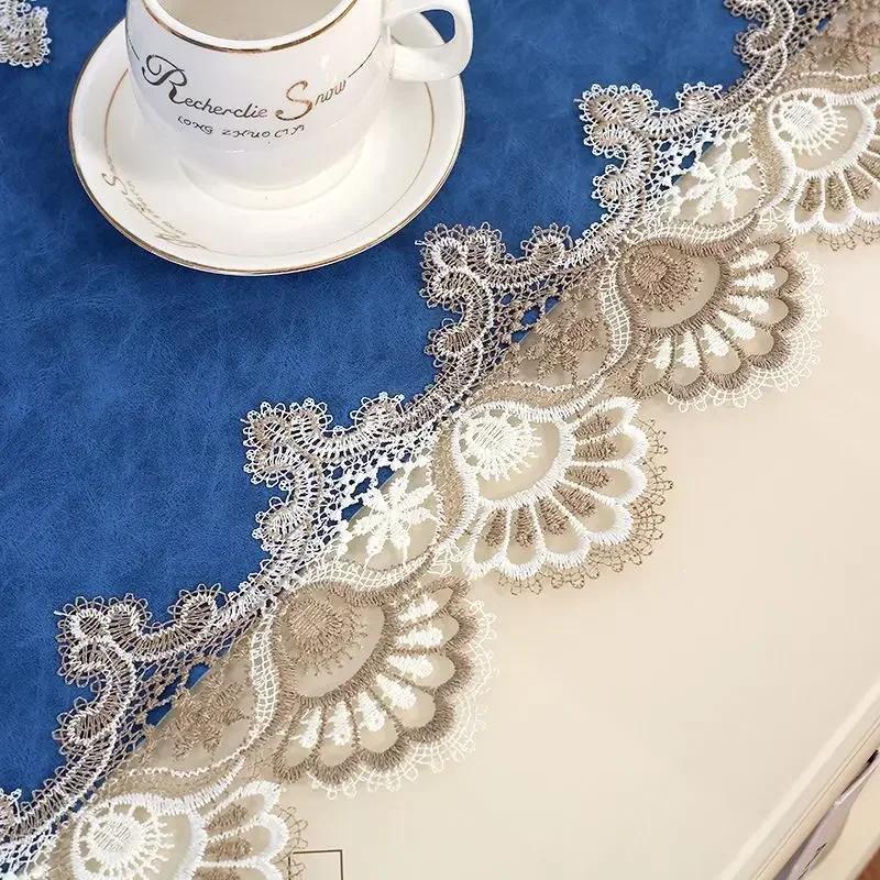 High End Lace PU Waterproof Table Flag European Dining Coffee Long Tablecloth Living Room Wedding Hotel Tables Decor Mat