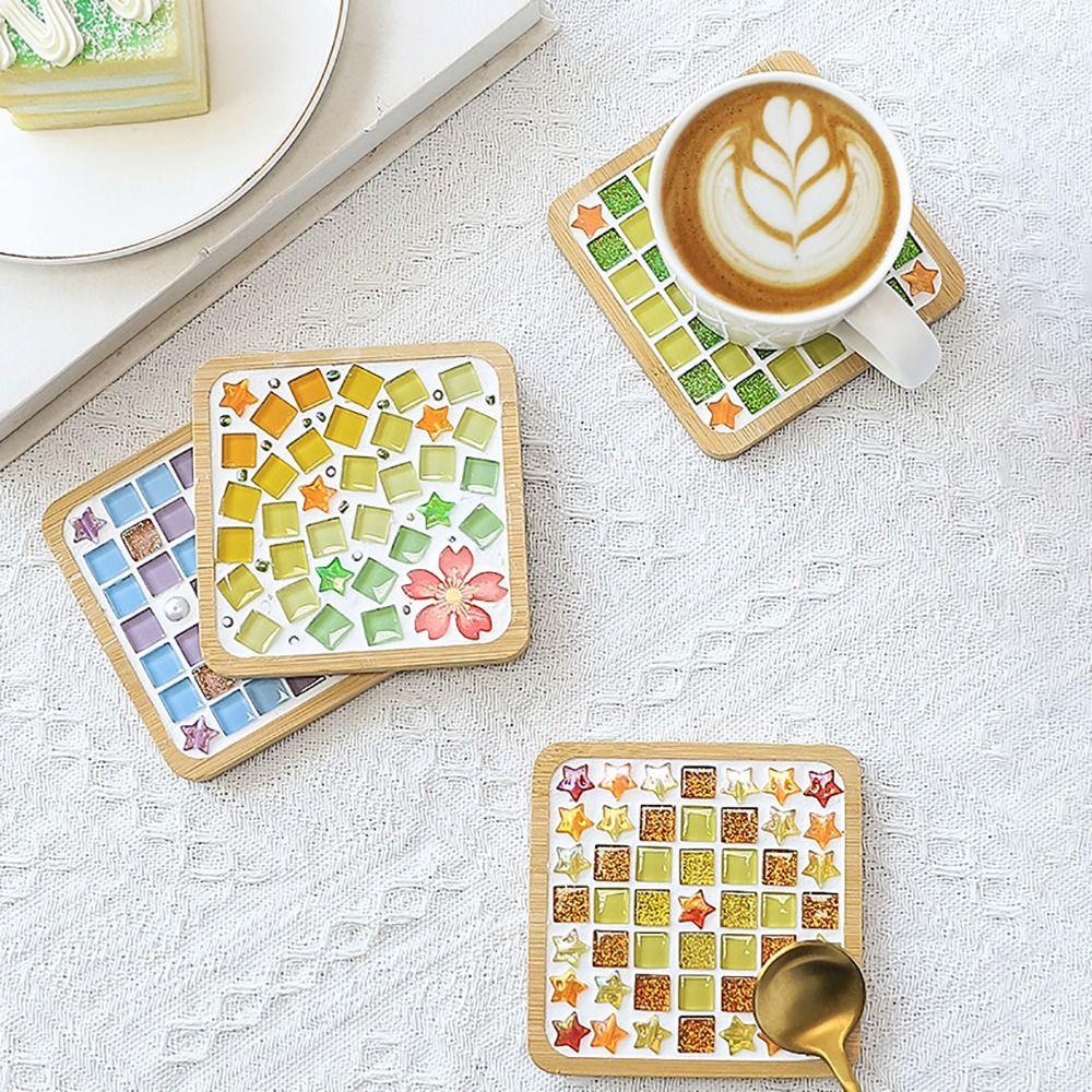 Ручная работа своими руками мозаичный коврик для чашки мозаичный стеклянный бамбуковый коврик креативные игрушки ручной работы подставка под стакан