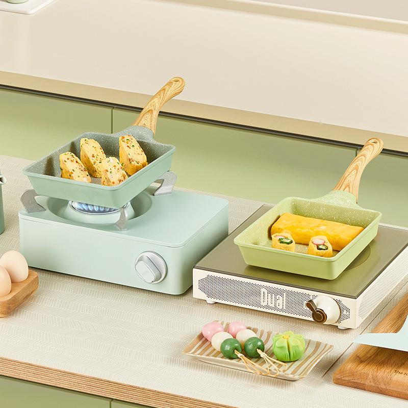 Сковорода с антипригарным покрытием Tamagoyaki, омлет, яйцо, блины, сковорода для завтрака, деревянная ручка, волнистая кастрюля, кухонные кастрюли, кухонная утварь