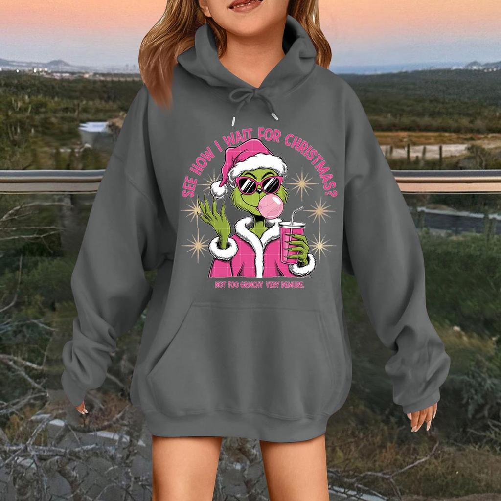 Children's Fashionable Casual Long-sleeved Loose Christmas Print Pullover Hooded Sweatshirt