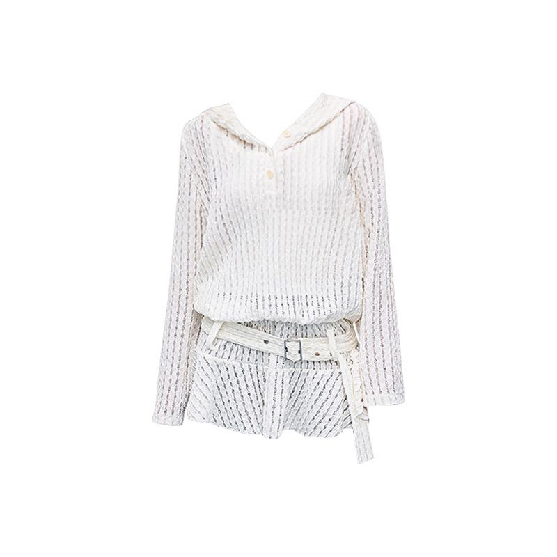 Большой размер полная ММ Французский ажурный вязаный свитер женский раннеосенний новый дизайн свободный свитер-платье с капюшоном