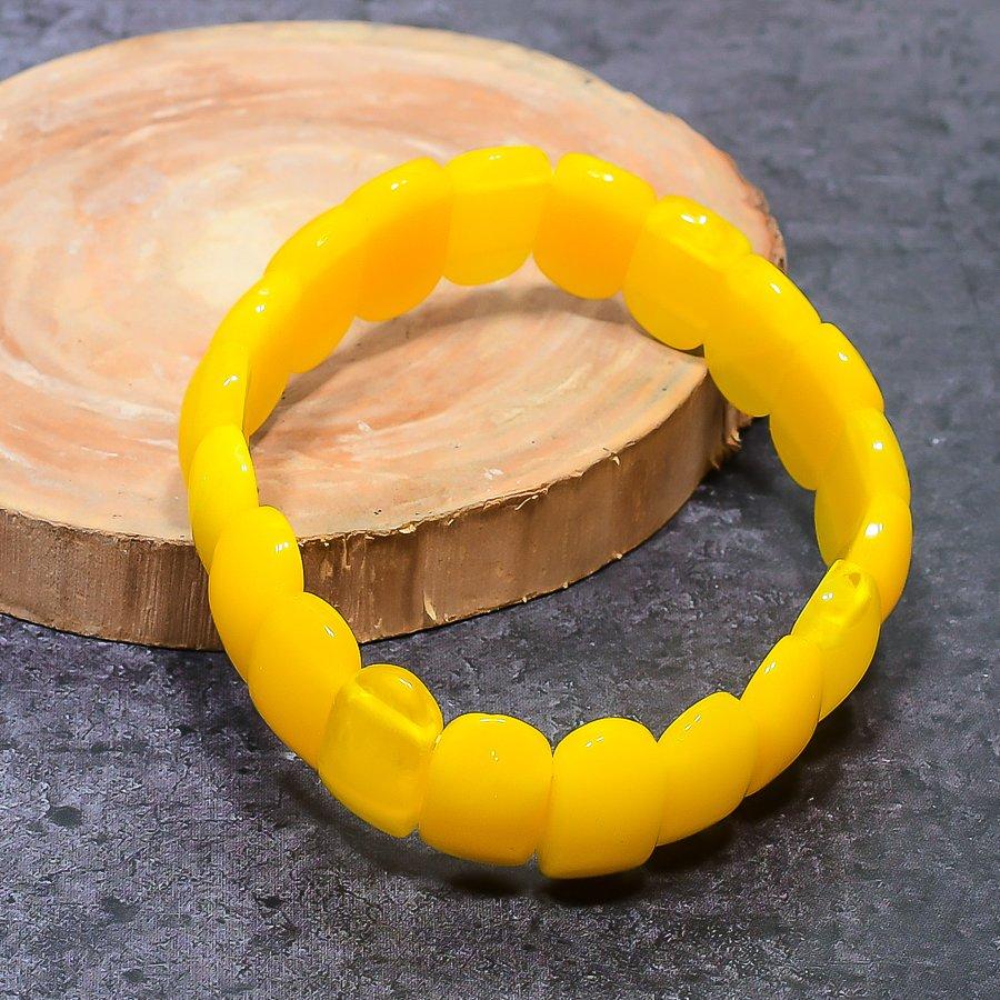 Браслет-манжета из натурального желтого оникса ручной работы, регулируемый b6G25