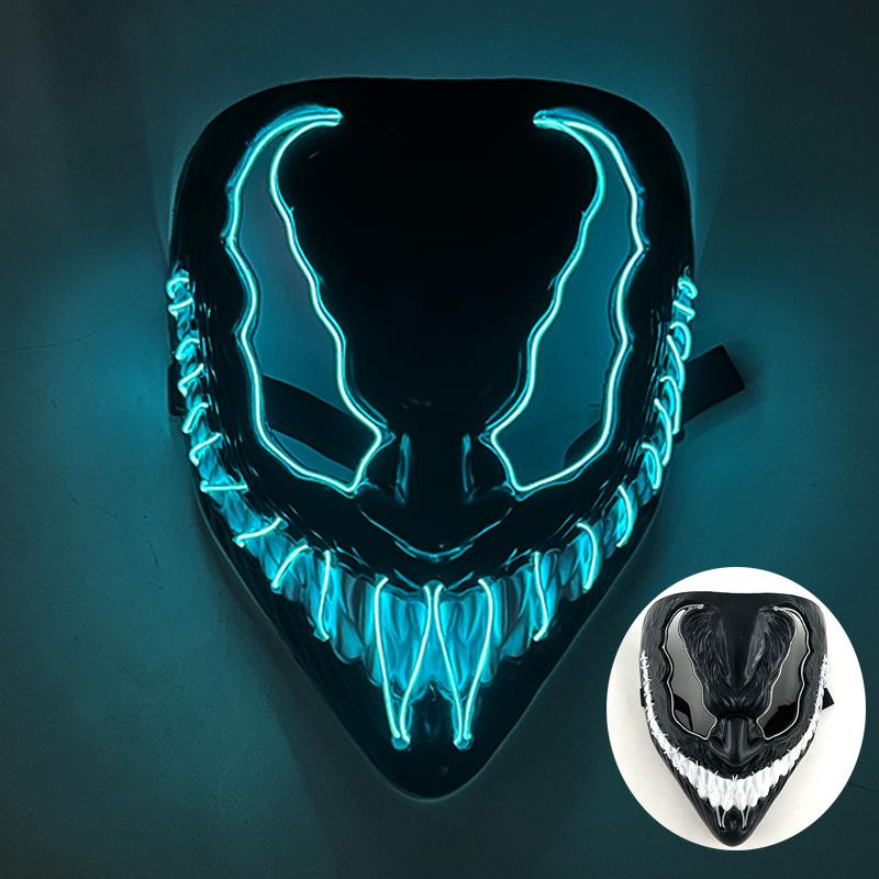 Unisex Adult  Curly Hair Plastic Clown Knight Costume Realistic Face Mask One Size Joker LED Mask Movie Cosplay Halloween Party