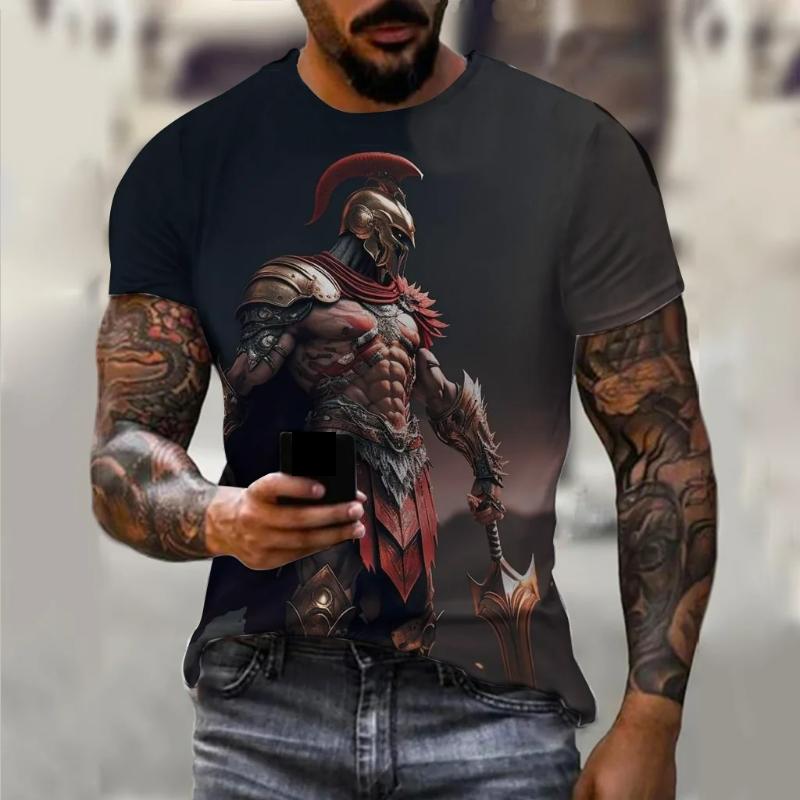 Винтажные спартанские футболки с 3D принтом и графикой для мужчин, футболки с короткими рукавами, модная уличная одежда больших размеров, мужская повседневная одежда