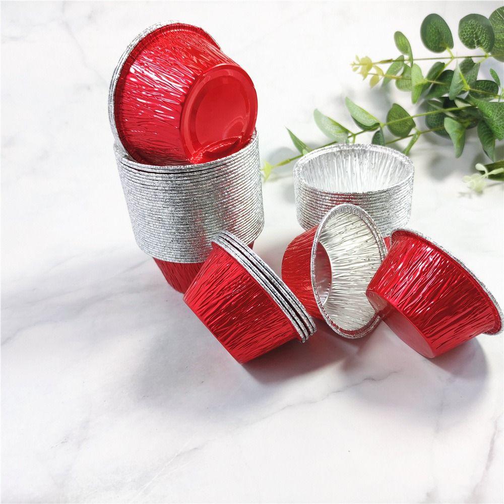 50Pcs Disposable Baking Cup Tray Food Grade Cupcake Mold Aluminum Tin Foil Baking Pans  Pudding