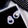 Super Flash Double Circle 925 Sterling Silver Needle Zircon Earrings Micro-set Double Round Earrings Temperament Pendientes