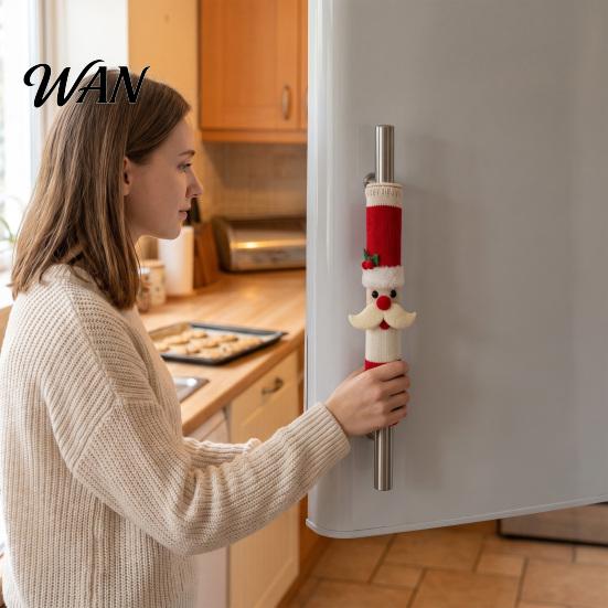 Soft Knitted Handle Sleeves Christmas Fridge Cover, Refrigerator Sleeve, Santa Snowman Elk Cute Cartoon Cover for Microwave Oven Dishwasher