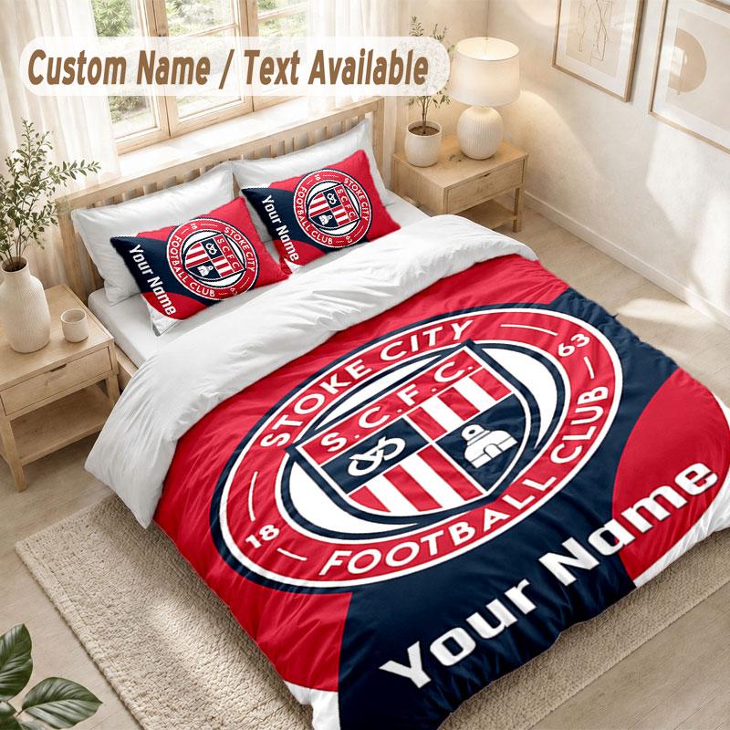 Custom Name Bedding Set 3 PiecesStoke City FC Print Duvet Cover + 2 Pillowcases Soft Bed Decor
