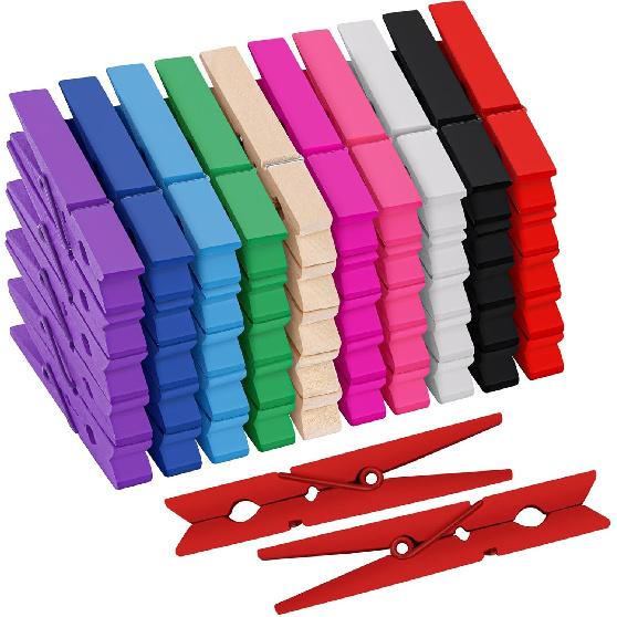 50 шт. Белых деревянных прищепок, 2,9 дюйма Прищепки для рукоделия, Натуральные зажимы для сушки белья, Значок-помпон для DIY