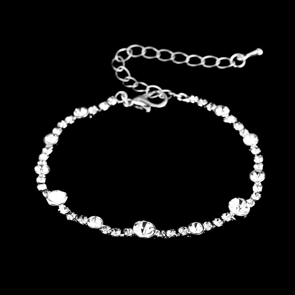 Серебряный комплект украшений с бриллиантами: Женские серьги, ожерелье и браслет - Простые свадебные аксессуары из трех частей