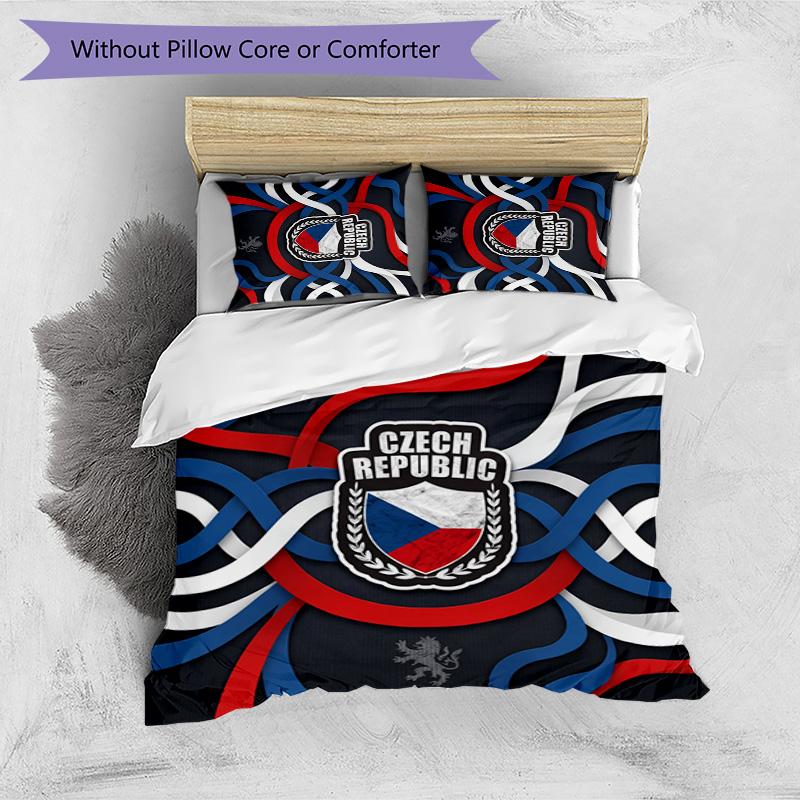 Czech Republi Football Printed Bedding 3 Piece Set Cozy Breathable Bed Cover Set as Housewarming Holiday Gift