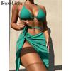 Glitter Sparkling Wrap Around Bikini Women Swimwear Female Swimsuit Three-piece Bikini Set Sarong Bather Bathing Suit Swim