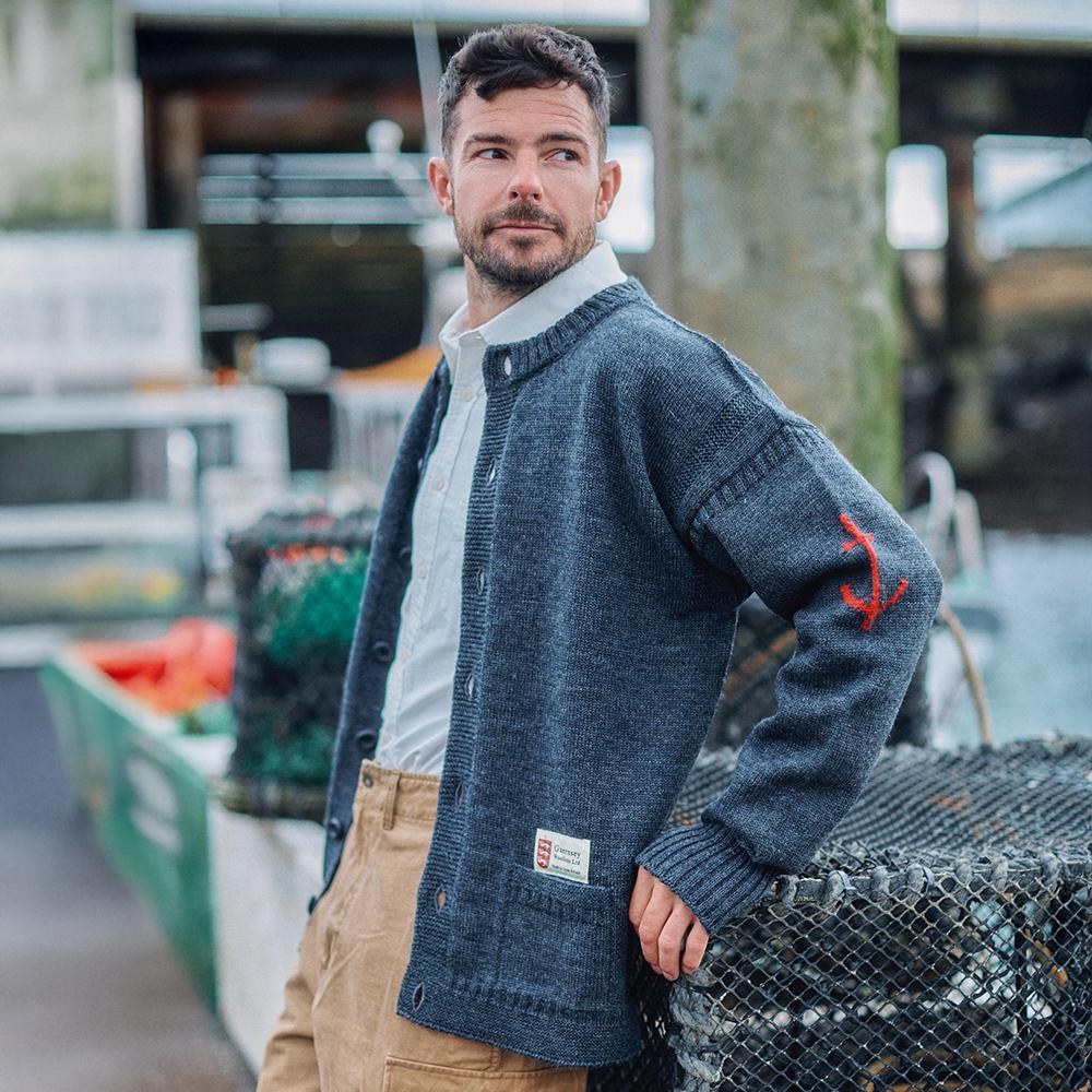 Guernsey Woollens Fisherman Whole Garment Cardigan - Charcoal