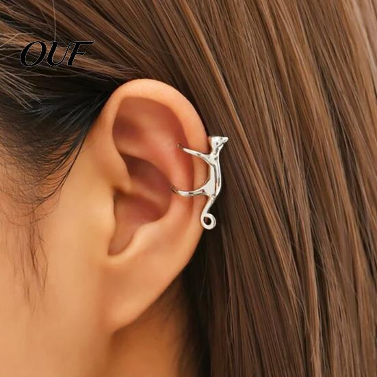 Серьга из сплава 1 шт. Милый Кот Манжета для Уха Женская, Забавная Клипса Котёнок Женская, Обвивающая Ухо Животное, Без Прокола