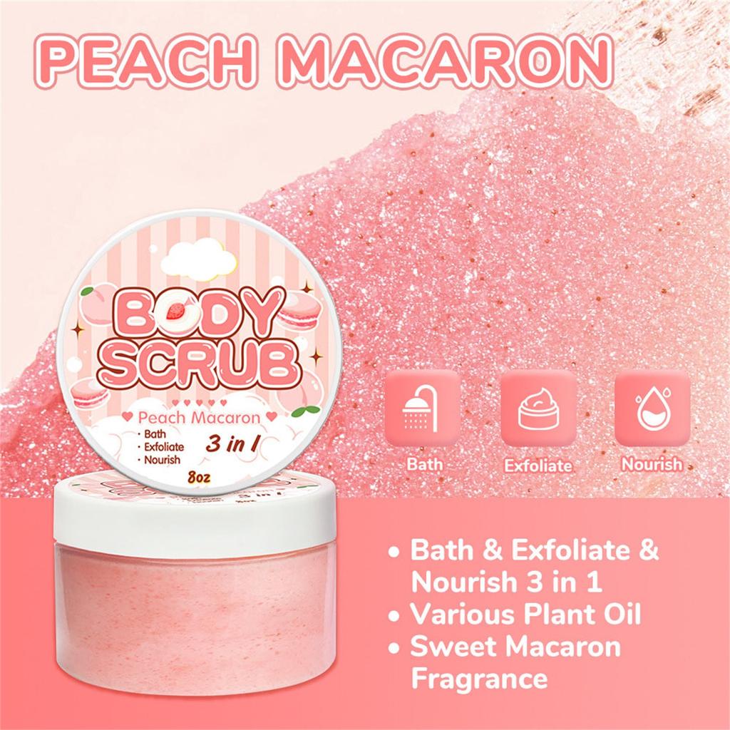 Персиковый скраб для тела, отшелушивает омертвевшую кожу, очищает все тело, ванна 8 унций