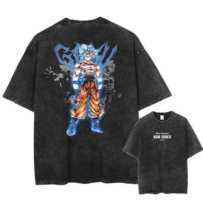Графичная футболка Goku Кислотная стирка Оверсайз DRAGON BALL Принт Футболка Мужская Женская Аниме Хлопок Уличная Y2k Харадзюку Женская Мужская Одежда
