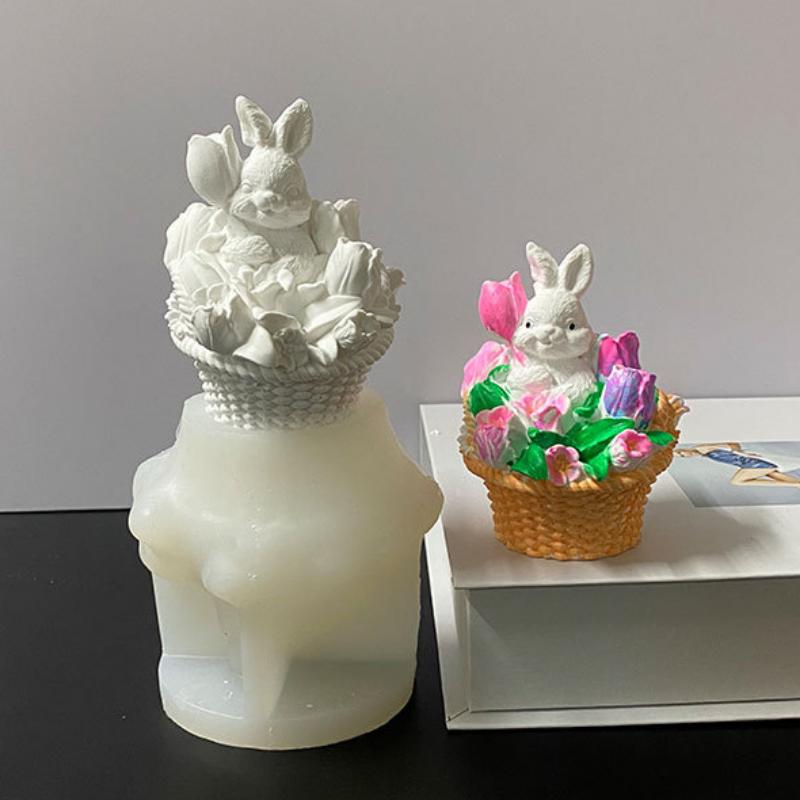 Цветочная корзина Кролик Силиконовая форма для свечей DIY Кролик Мыло Смола Гипсовый набор для изготовления животных Форма для домашнего декора Подарки