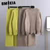 's Autumn and Winter Slimming Knitted Suit for Women Features A Thick, Loose High-neck Sweater and Wide-leg Pants, A Two-piece Set That Is Trendy