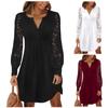 Women's Lace Splice Long Sleeve Dress Summer Dress Party Dress Button Round Neck Dress Dress