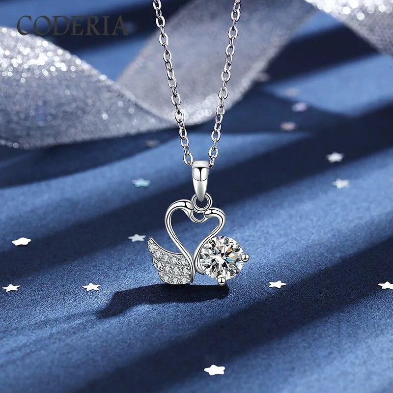 Подарок на День святого Валентина, 1 карат, муассанит, ожерелье из лебедя, бриллиантовый кулон, белое золото 14 карат, стерлинговое серебро, свадебное обручальное ожерелье