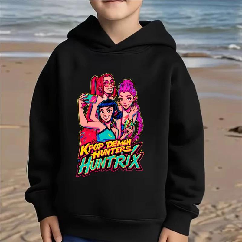 Осень Зима KPop Охотник на демонов Huntrix Детский свитшот для девочек и мальчиков Хип-хоп мода Повседневный Теплый Детский Пуловер Толстовки