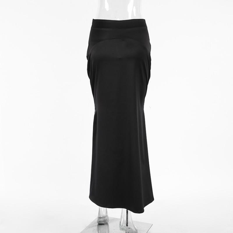Womens Vintage Black Satin Mermaid Skirt High Waist Bodycon Long Commute