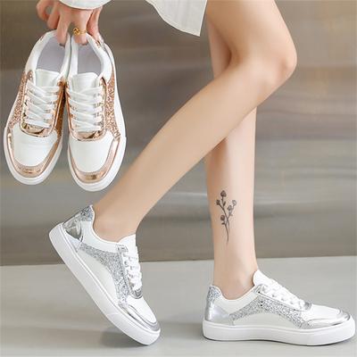 Zapatos Удобные кроссовки с круглым носком весна/осень новые спортивные с блестками на толстой подошве из искусственной кожи повседневные дышащие модные женские кроссовки