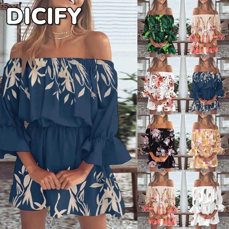 DICIFY Женские модные летние весенние повседневные платья с принтом однотонные с рукавами 3/4