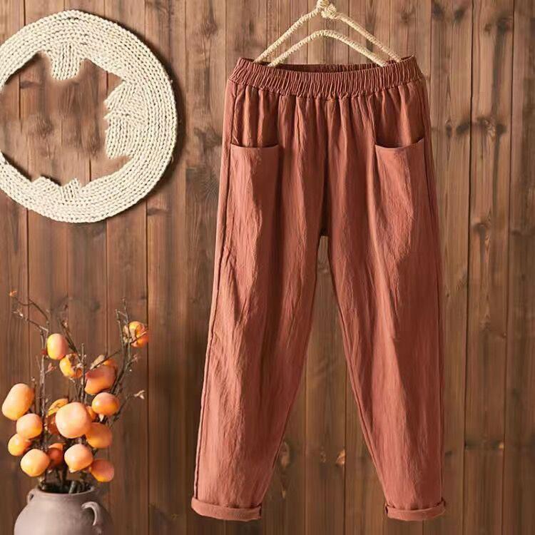 2025 Летняя мода хлопковые и льняные брюки-девятки женские тонкие свободные тонкие прямые брюки с высокой талией женские брюки-гарлем