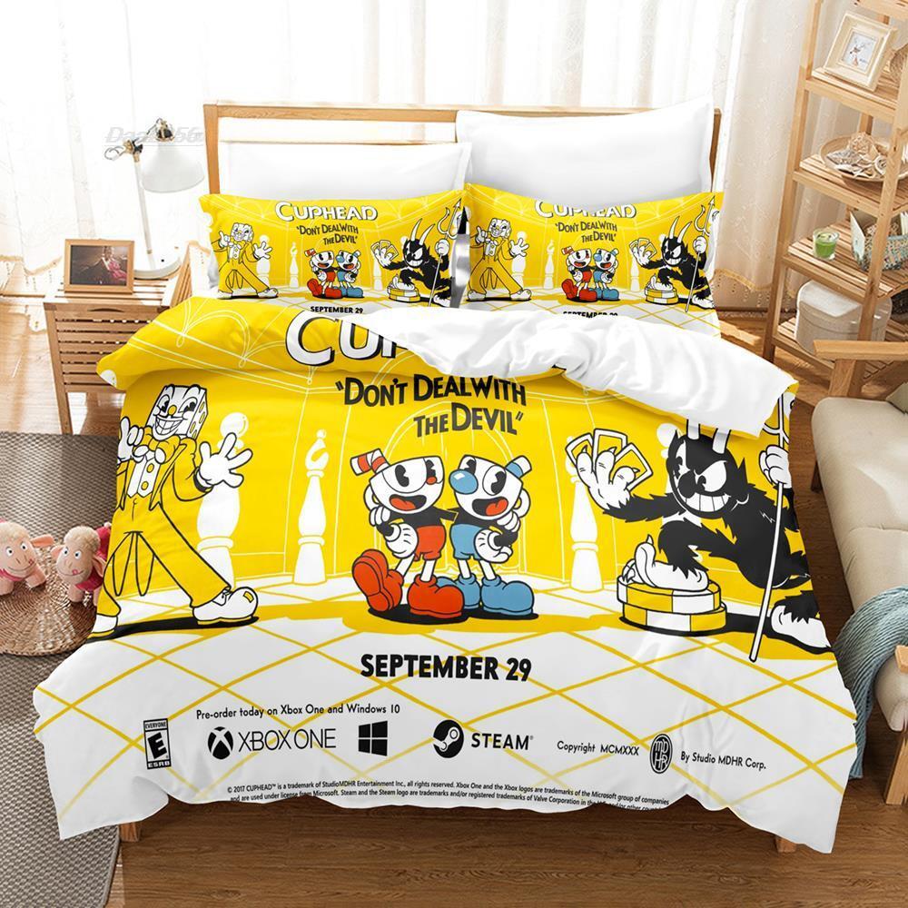 Новый 3D-принт аниме-шоу Cuphead Комплект постельного белья Single Twin Full Queen King Size Комплект постельного белья Aldult Kid Bedroom Duvetcover Sets