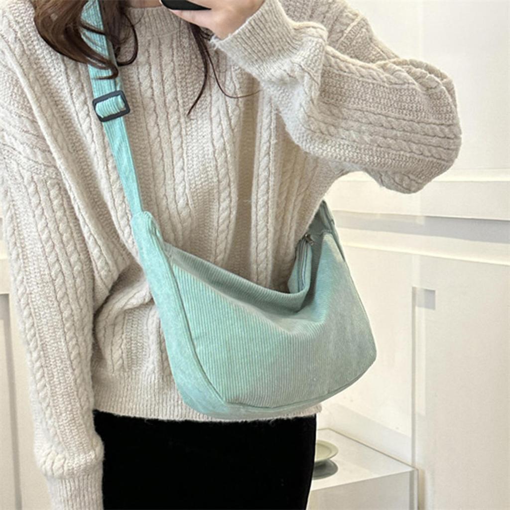 Corduroy Shoulder Bag Minimalist Crossbody Bag Women's Handbags Fashion Fabric Underarm Pouch Solid Color Zipper Female Handbag