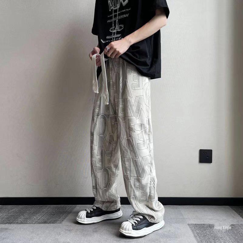 Men's Retro Loose Straight Corduroy Pants - Full Print Casual Trousers for Spring and Autumn.