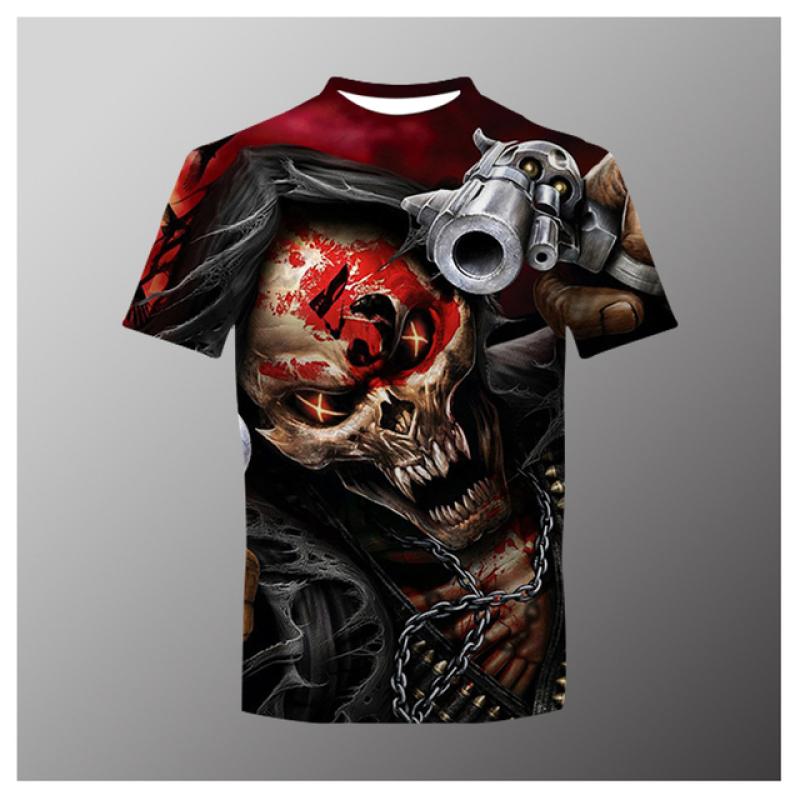 Summer Horror Skull 3D Print Men's T-Shirt Loose O-Neck Short Sleeve Skull Street Rock Hip Hop Top and T-shirt Men's Clothing 6XL