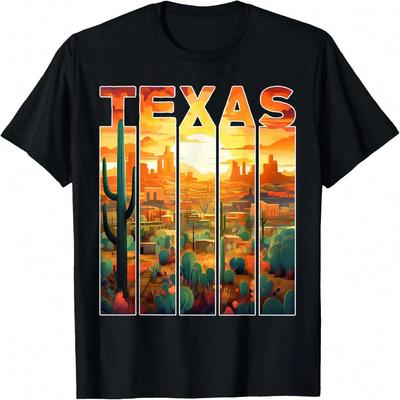 Texas 1845 Desert Cactus Sunset Vacation Trip Texas T-Shirt
