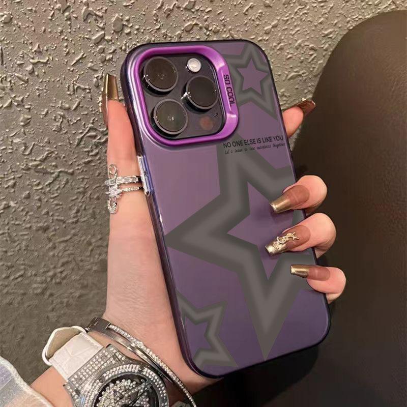 Cool Pink Five-Pointed Star Phone Case For IPhone 16 15 14 13 12 11 Pro Max Laser Hard Shockproof Cover Case Funda Bumber