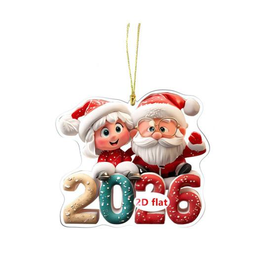 Рождественское украшение 2026 года, мультяшный Санта-Клаус, снеговик, олень, 2D акриловое украшение для рождественской елки, для дерева, двери, окна, украшение для автомобиля