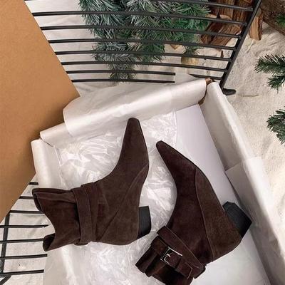 2025 Осень/Зима Французские Плиссированные Кожаные Слипоны Ботильоны на Толстом Каблуке до Щиколотки: Элегантные и удобные женские модные ботинки