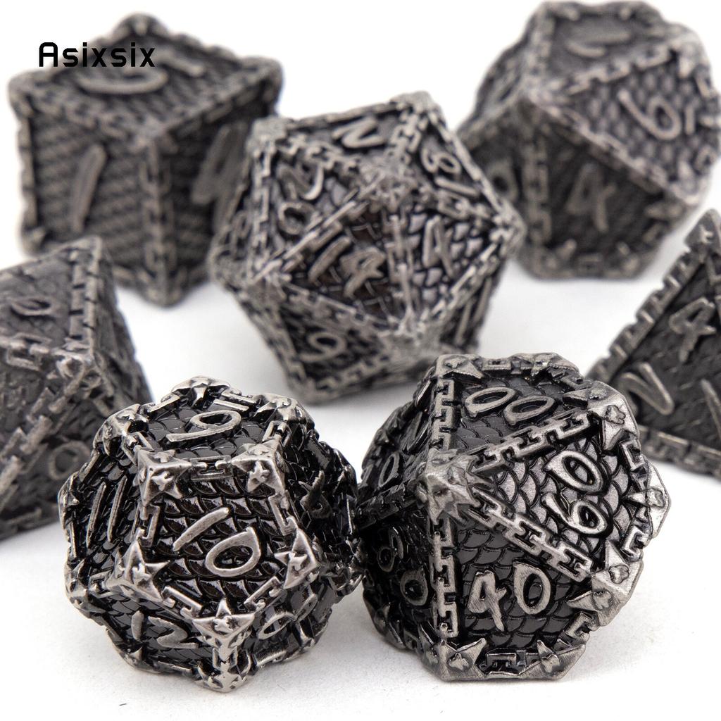 7 шт. серебряные металлические кубики в виде рыбьей чешуи, набор цельных металлических многогранных кубиков, подходящий для ролевой игры, настольной игры, карточной игры