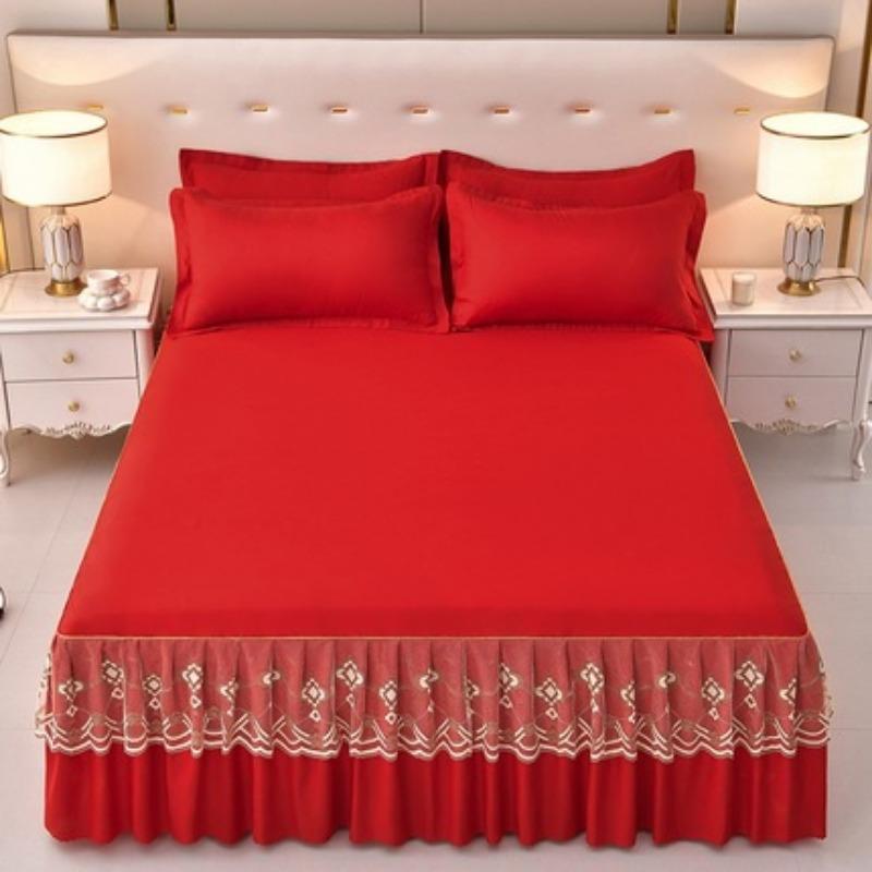 Lace Bed Skirt Bedspread Single Piece Ruffled Solid Color Bedspread Single Layer Brushed Princess Style Three-Piece Set
