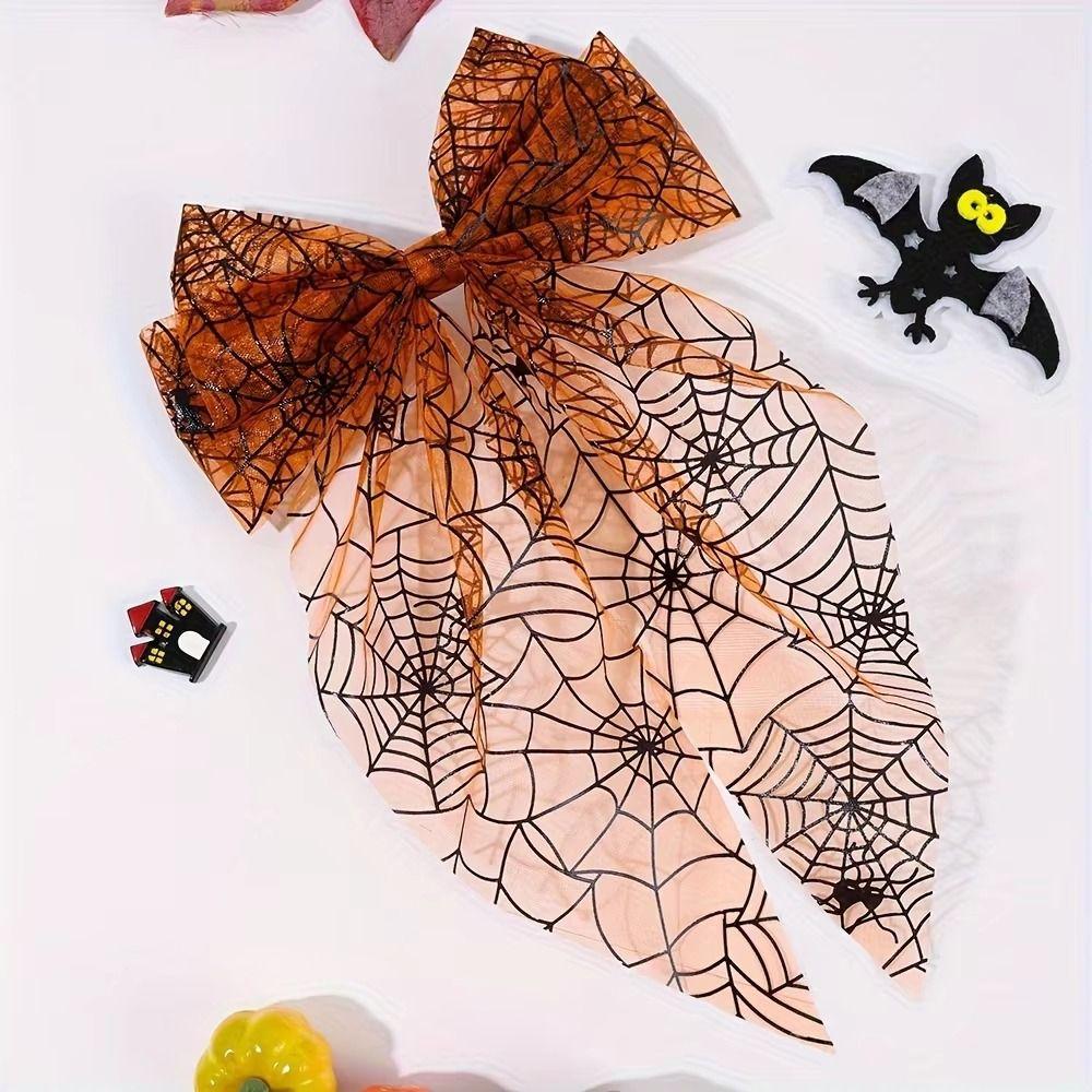Dark Style Halloween Hair Clip Orange Bow Spring Clip Vintage Hair Accessories Festival Occasion
