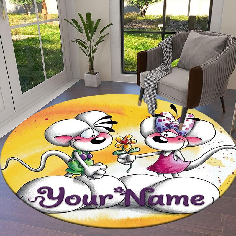 Diddl Custom Name Round Area Rug,Carpet Rug for Living Room Bedroom Sofa Playroom Decor,Non-slip Floor Mat