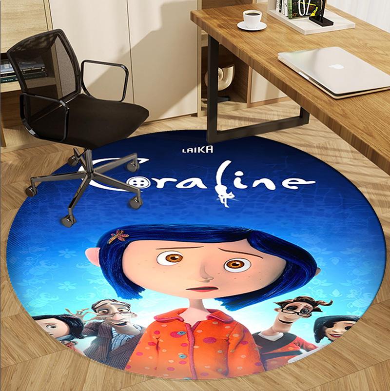Coraline Pattern Round Rug, Indoor/Outdoor Mat, for Picnic, Gameroom, Bedroom, Office, Living Room, Home Decor Carpet, Birthday Gift