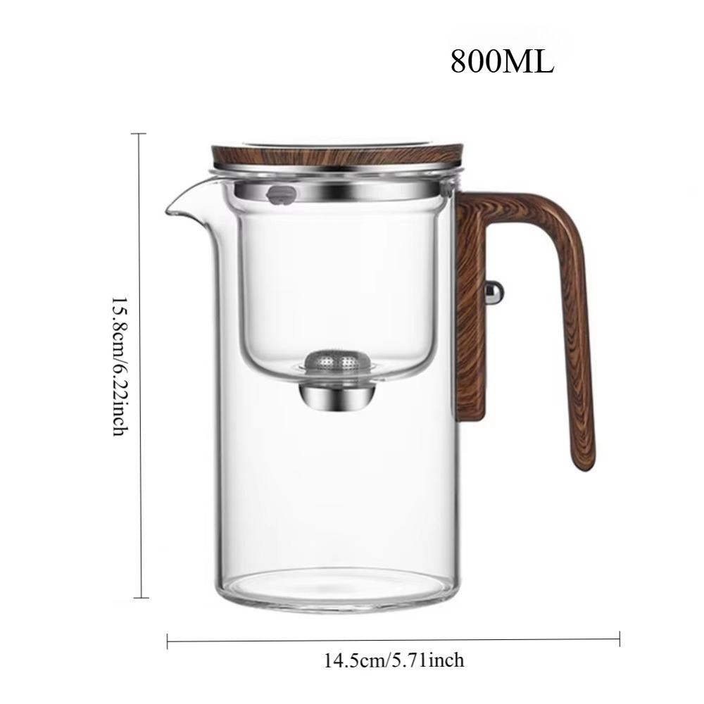 Glass Teapot with Filter Wooden Handle One Click Magnetic Switch Tea Separation Filtration Suitable for Family Gifts Offices