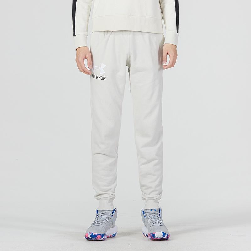 Under Armour Rival Fleece Knitted Sweatpants Men's Beige Thickened Cuffed Pants Unisex 1373411-110