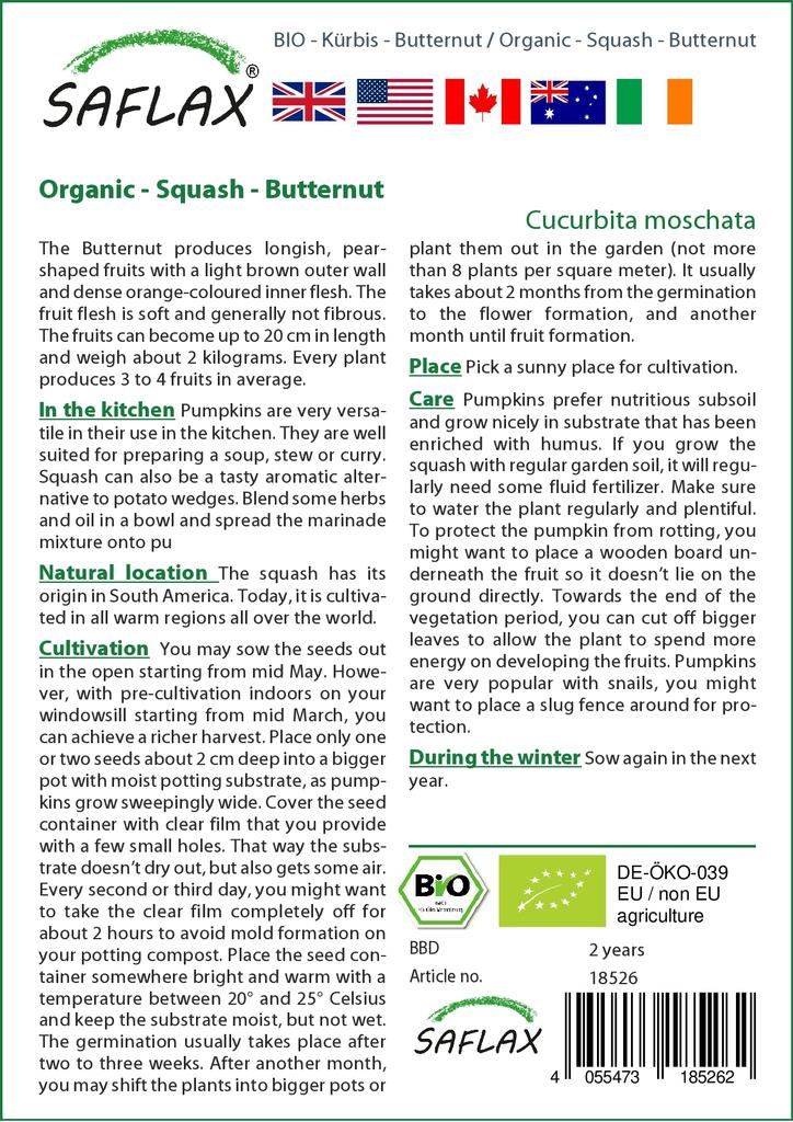 SAFLAX Garden in the Bag - Органический - Тыква - Мускатный орех - 6 семян - С субстратом в подходящем пакете - Cucurbita moschata