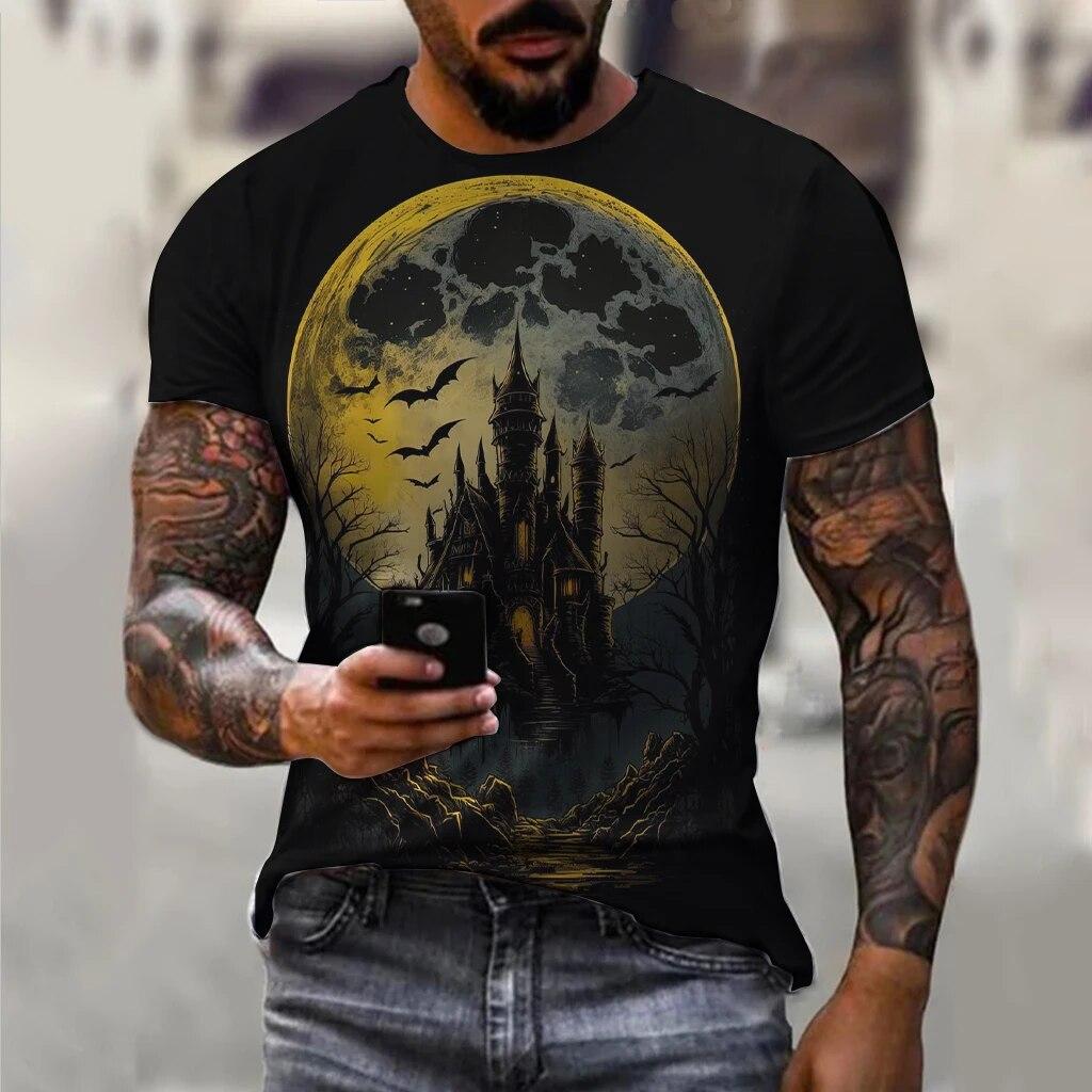 Европа и Америка, модные оригинальные футболки с рисунком тыквы на тему Хэллоуина для унисекс с круглым вырезом и принтом, праздничные мужские футболки