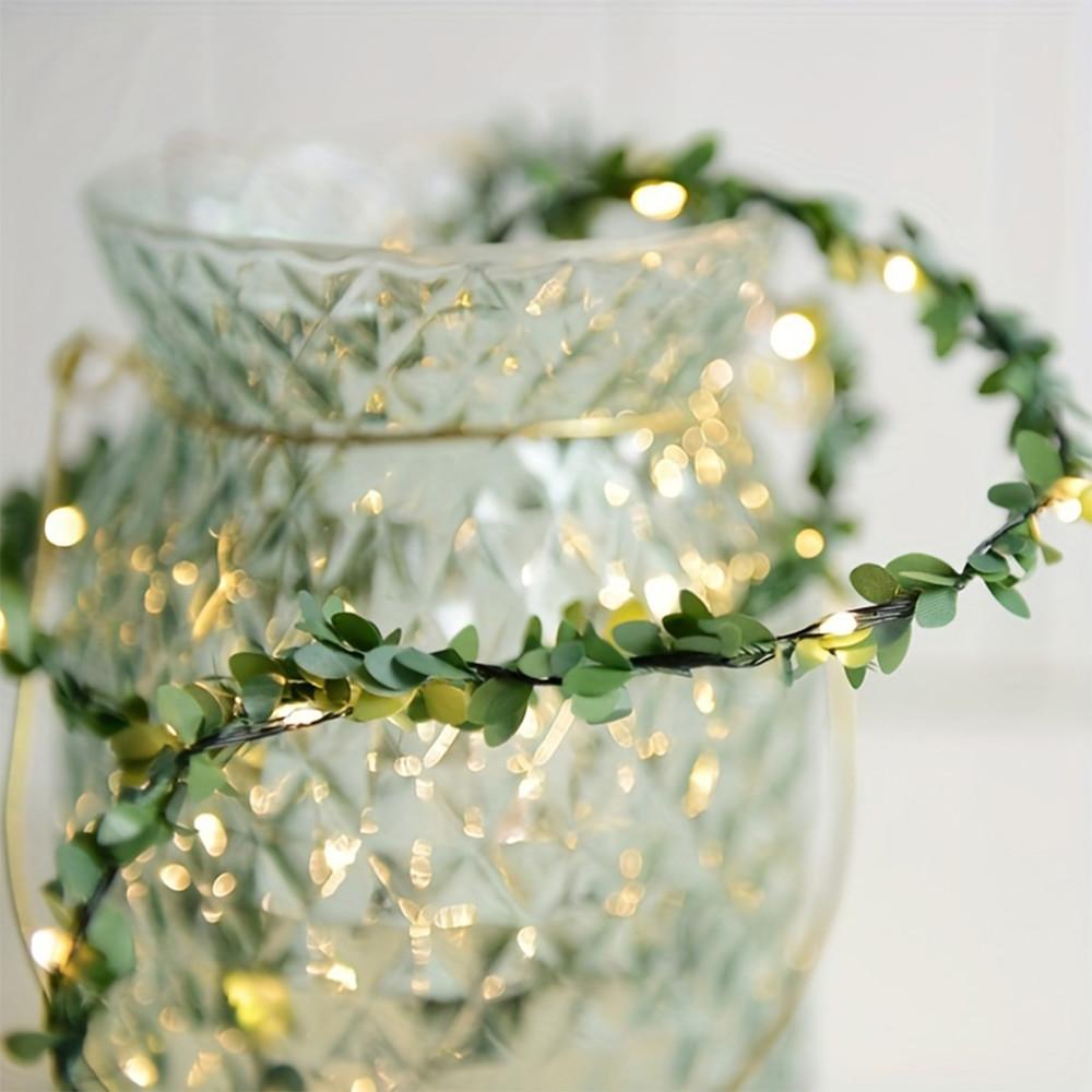 LED Green Rattan Copper Wire Light String DIY Simulation Garland Wedding Festival Decoration Flashing Light String