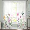 Spring Flower Butterfly Sheer Curtains For Living Room Bedroom Home Decor Kitchen Tulle For Windows Voile Drapes
