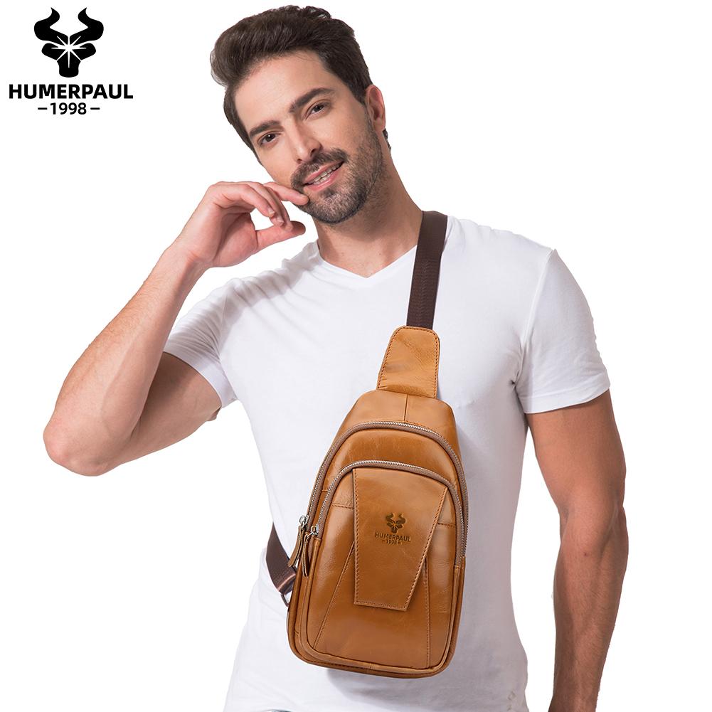 Humerpaul Мужская нагрудная сумка из натуральной кожи, большая вместительная сумка для мобильного телефона, сумка-мессенджер