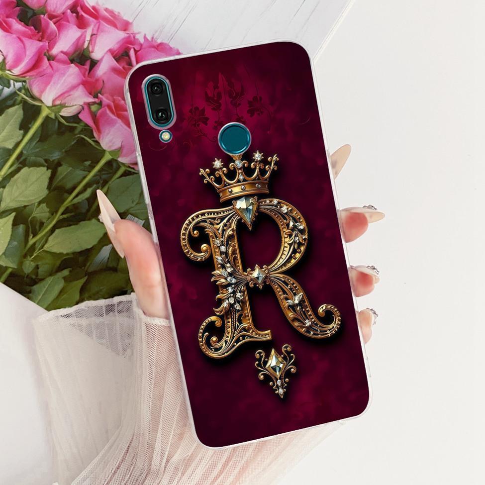 Прозрачный чехол для Huawei Y9 2019, роскошная корона, буквы от A до Z, 2D-рисунок, мягкий корпус для Huawei Y9 2019 JKM-LX1 JKM-LX2 JKM-LX3
